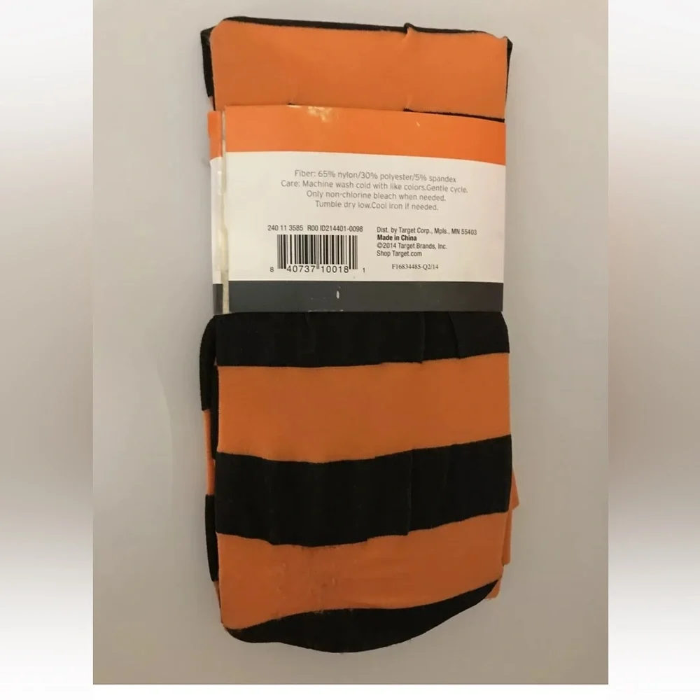 Target Black Orange Striped Youth Tights Costume Halloween One Size NEW - Picture 3 of 3